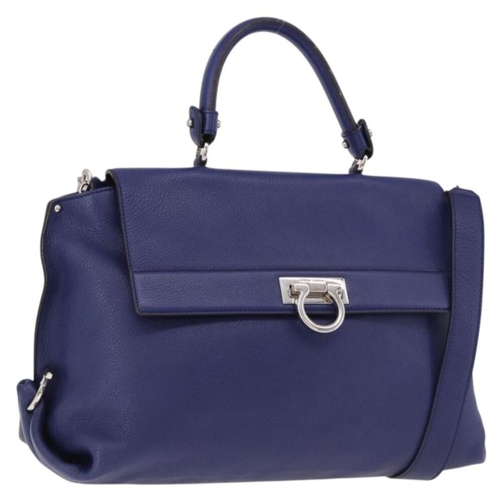 Salvatore Ferragamo Sofia Satchel Leather Blue Leather Handbag